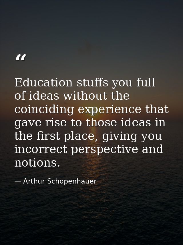 Education stuffs you full of ideas without the coinciding experience that gave rise to those ideas in the first place, g — Arthur Schopenhauer