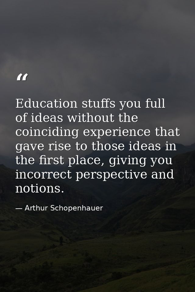 Education stuffs you full of ideas without the coinciding experience that gave rise to those ideas in the first place, g — Arthur Schopenhauer