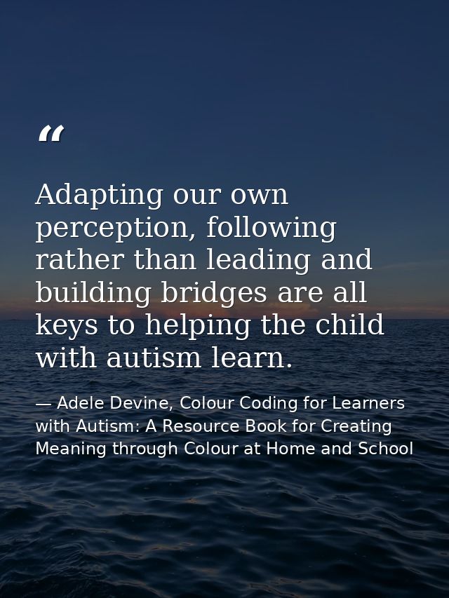Adapting our own perception, following rather than leading and building bridges are all keys to helping the child with a — Adele Devine, Colour Coding for Learners with Autism: A Resource Book for Creating Meaning through Colour at Home and School
