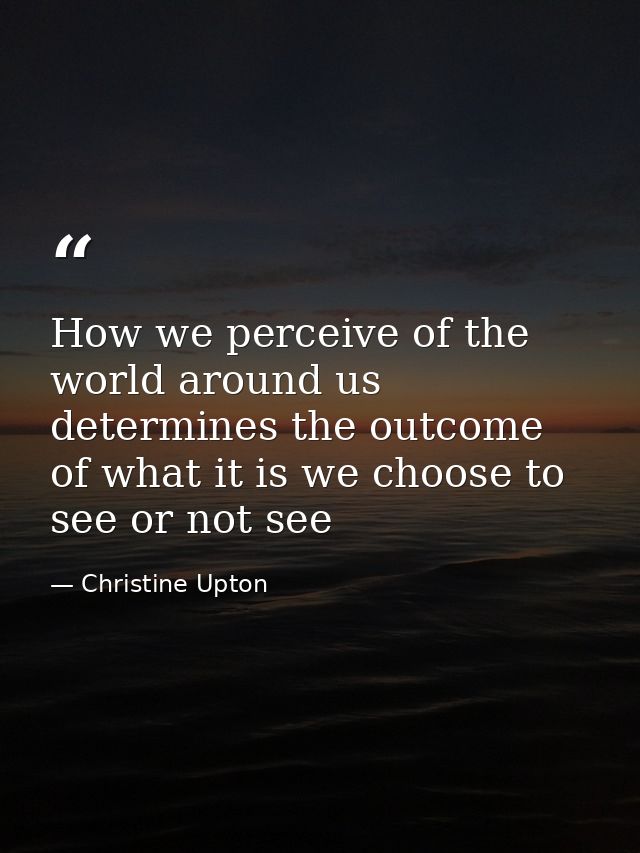 How we perceive of the world around us determines the outcome of what it is we choose to see or not see — Christine Upton