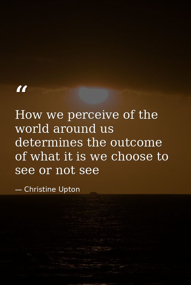 How we perceive of the world around us determines the outcome of what it is we choose to see or not see — Christine Upton