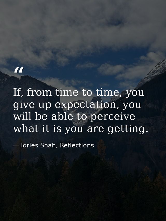 If, from time to time, you give up expectation, you will be able to perceive what it is you are getting. — Idries Shah, Reflections