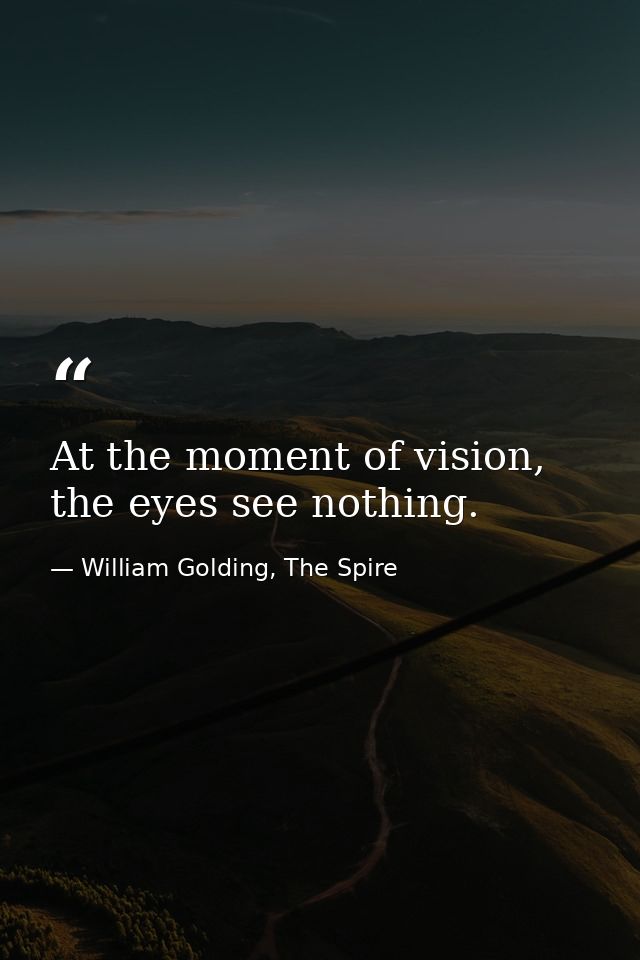 At the moment of vision, the eyes see nothing. — William Golding, The Spire