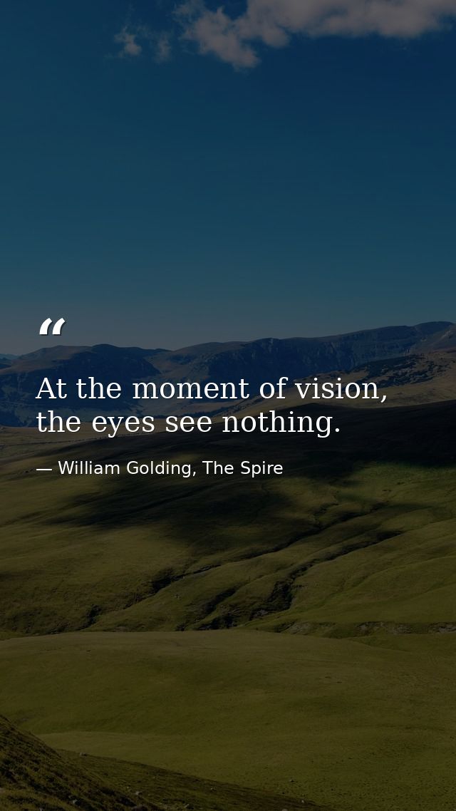 At the moment of vision, the eyes see nothing. — William Golding, The Spire