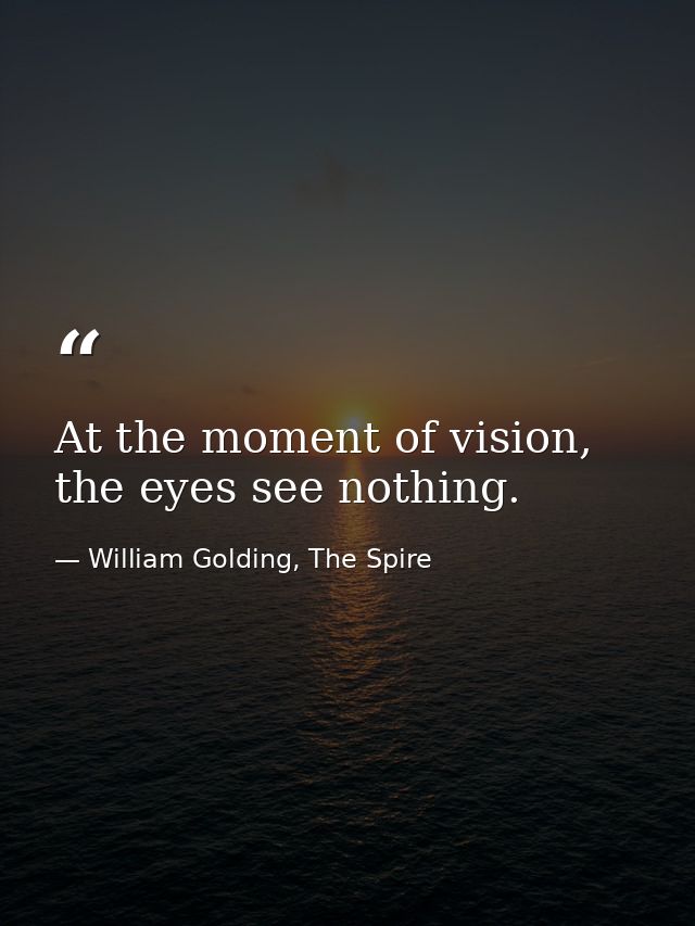 At the moment of vision, the eyes see nothing. — William Golding, The Spire