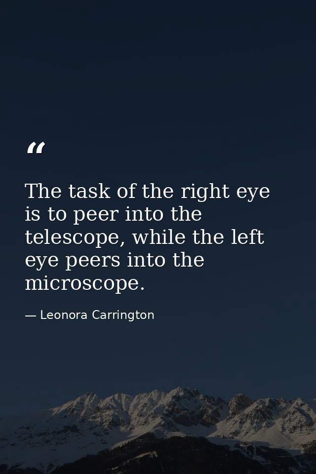 The task of the right eye is to peer into the telescope, while the left eye peers into the microscope. — Leonora Carrington