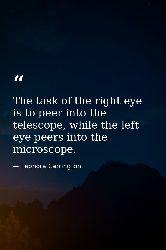 The task of the right eye is to peer into the telescope, while the left eye peers into the microscope. — Leonora Carrington