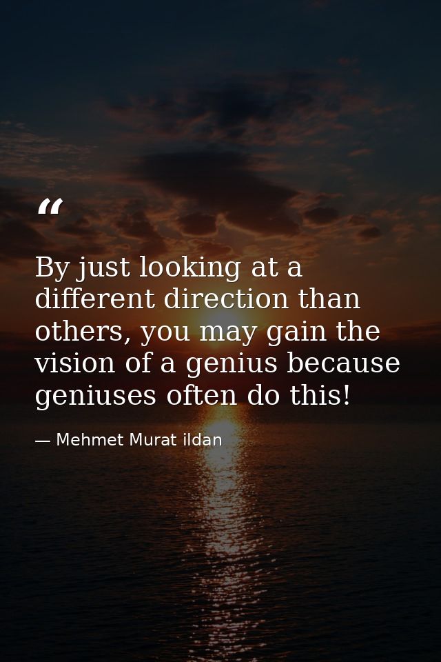 By just looking at a different direction than others, you may gain the vision of a genius because geniuses often do this — Mehmet Murat ildan