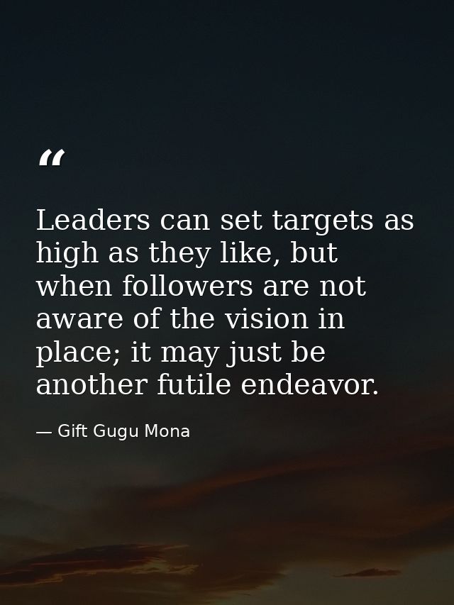 Leaders can set targets as high as they like, but when followers are not aware of the vision in place; it may just be an — Gift Gugu Mona