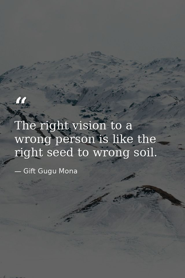The right vision to a wrong person is like the right seed to wrong soil. — Gift Gugu Mona