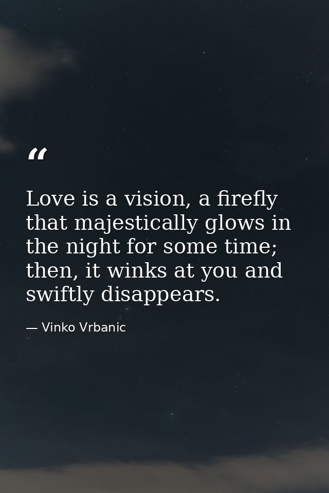 Love is a vision, a firefly that majestically glows in the night for some time; then, it winks at you and swiftly disapp — Vinko Vrbanic