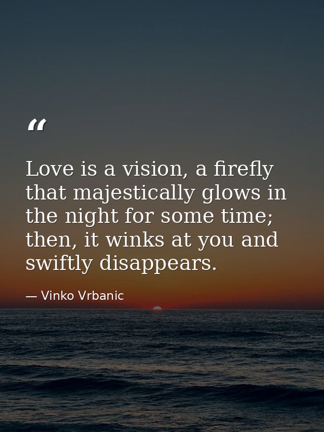 Love is a vision, a firefly that majestically glows in the night for some time; then, it winks at you and swiftly disapp — Vinko Vrbanic
