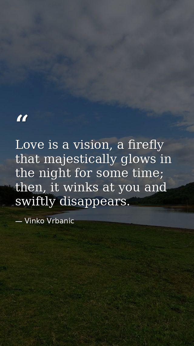 Love is a vision, a firefly that majestically glows in the night for some time; then, it winks at you and swiftly disapp — Vinko Vrbanic