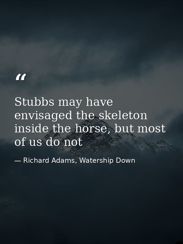 Stubbs may have envisaged the skeleton inside the horse, but most of us do not — Richard Adams, Watership Down