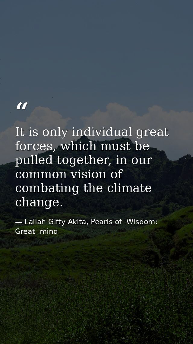 It is only individual great forces, which must be pulled together, in our common vision of combating the climate change. — Lailah Gifty Akita, Pearls of  Wisdom: Great  mind
