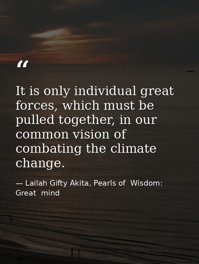It is only individual great forces, which must be pulled together, in our common vision of combating the climate change. — Lailah Gifty Akita, Pearls of  Wisdom: Great  mind