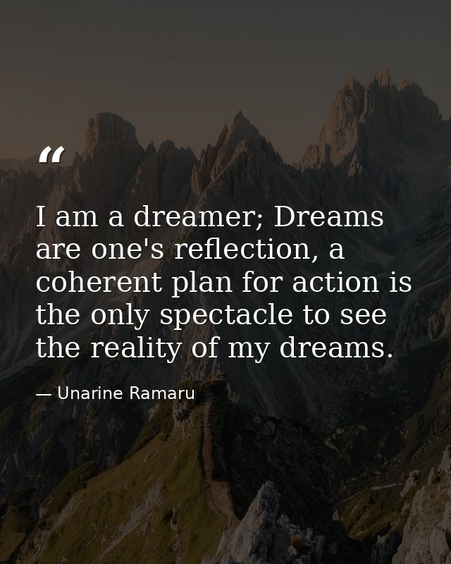 I am a dreamer; Dreams are one's reflection, a coherent plan for action is the only spectacle to see the reality of my d — Unarine Ramaru