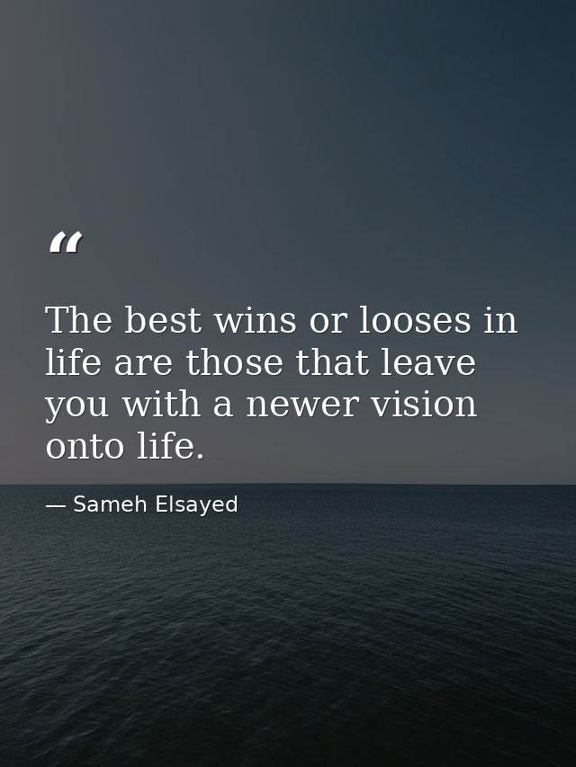 The best wins or looses in life are those that leave you with a newer vision onto life. — Sameh Elsayed