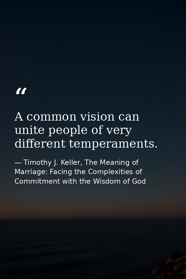 A common vision can unite people of very different temperaments. — Timothy J. Keller, The Meaning of Marriage: Facing the Complexities of Commitment with the Wisdom of God