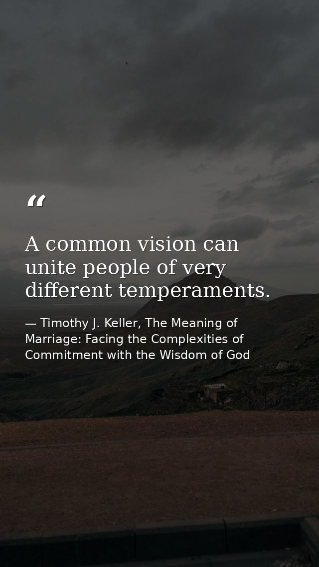 A common vision can unite people of very different temperaments. — Timothy J. Keller, The Meaning of Marriage: Facing the Complexities of Commitment with the Wisdom of God