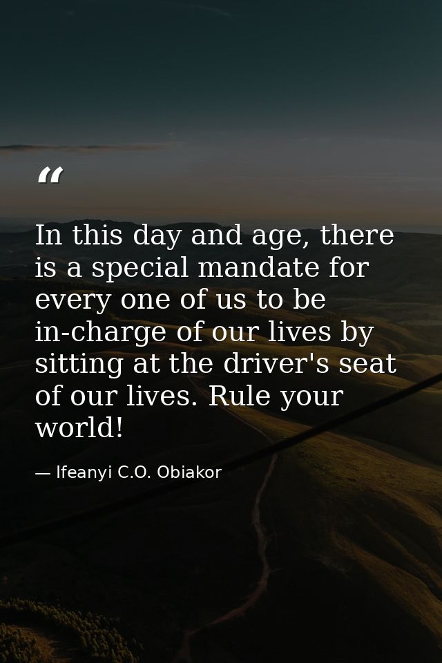 In this day and age, there is a special mandate for every one of us to be in-charge of our lives by sitting at the drive — Ifeanyi C.O. Obiakor
