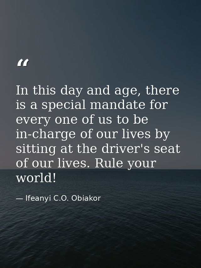 In this day and age, there is a special mandate for every one of us to be in-charge of our lives by sitting at the drive — Ifeanyi C.O. Obiakor