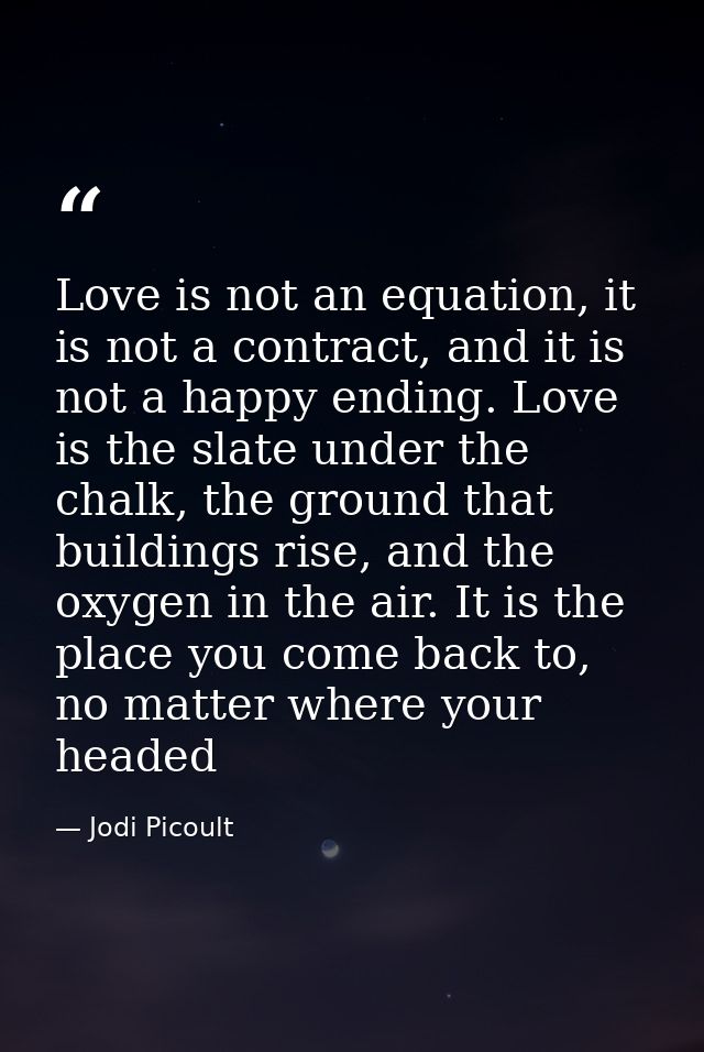 Love is not an equation, it is not a contract, and it is not a happy ending. Love is the slate under the chalk, the grou — Jodi Picoult