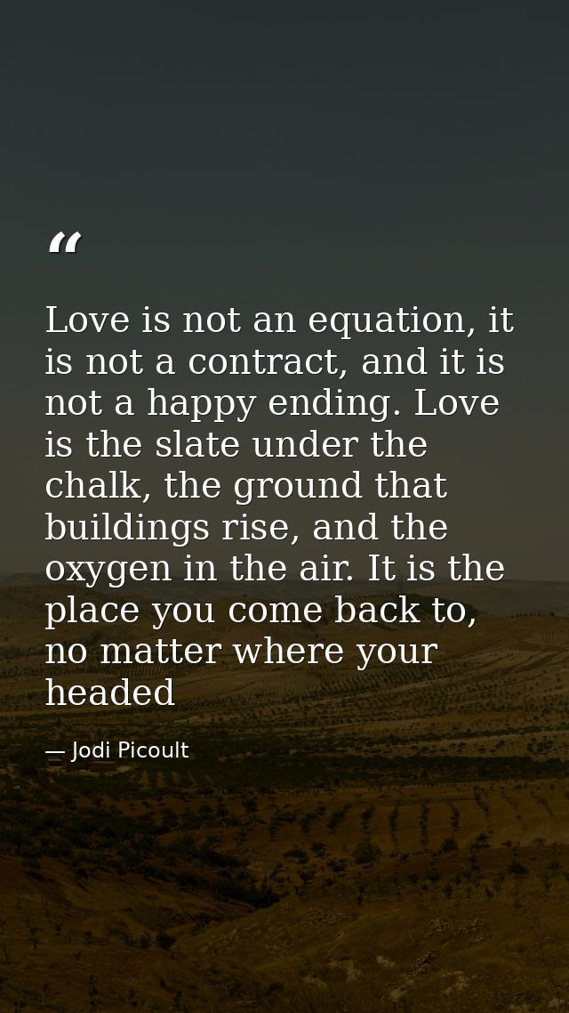 Love is not an equation, it is not a contract, and it is not a happy ending. Love is the slate under the chalk, the grou — Jodi Picoult