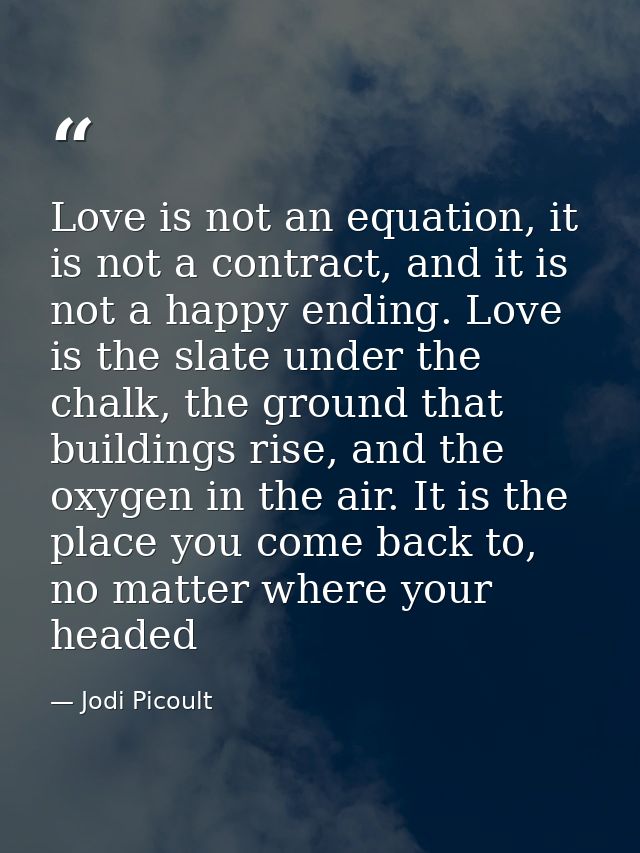 Love is not an equation, it is not a contract, and it is not a happy ending. Love is the slate under the chalk, the grou — Jodi Picoult