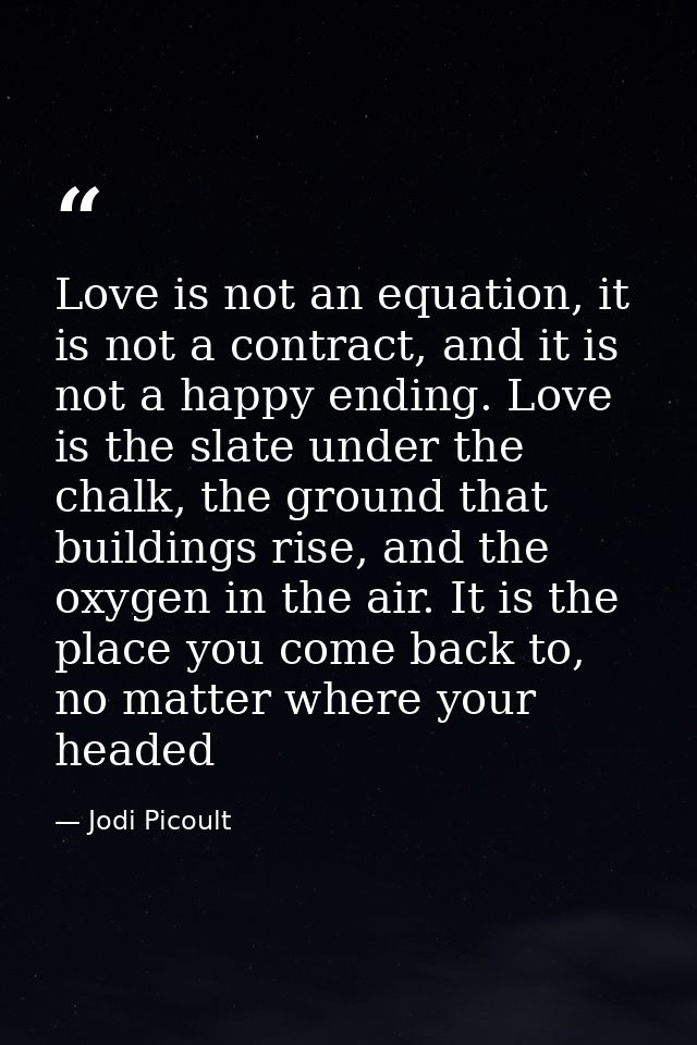 Love is not an equation, it is not a contract, and it is not a happy ending. Love is the slate under the chalk, the grou — Jodi Picoult