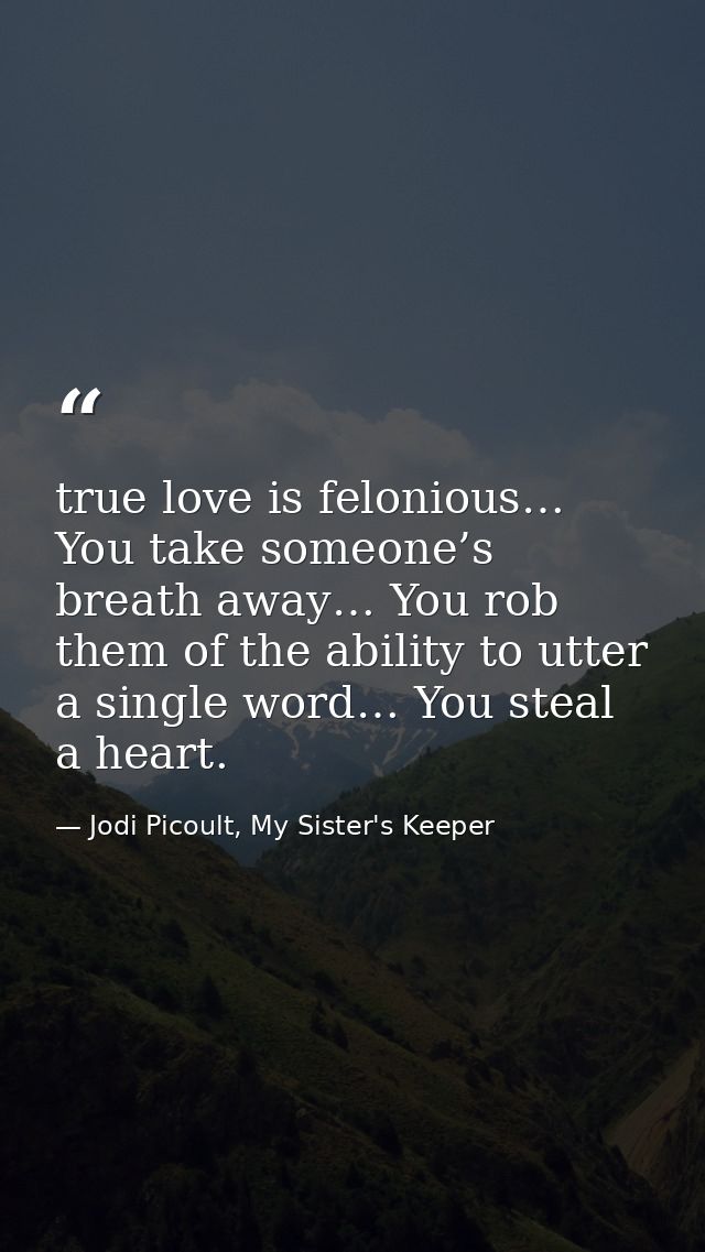 true love is felonious… You take someone’s breath away… You rob them of the ability to utter a single word… You steal a  — Jodi Picoult, My Sister's Keeper