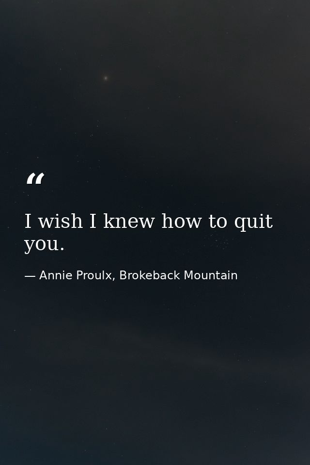 I wish I knew how to quit you. — Annie Proulx, Brokeback Mountain