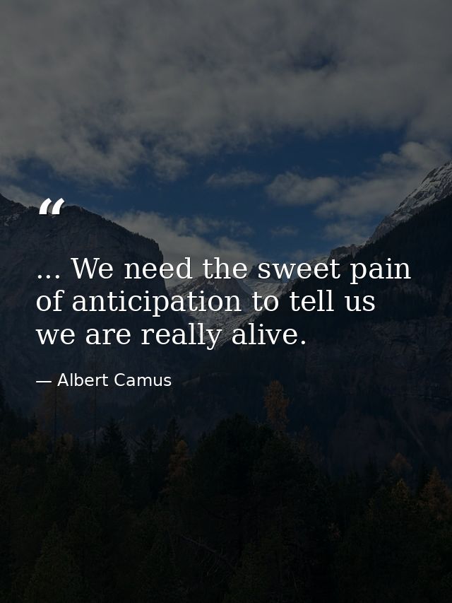 ... We need the sweet pain of anticipation to tell us we are really alive. — Albert Camus
