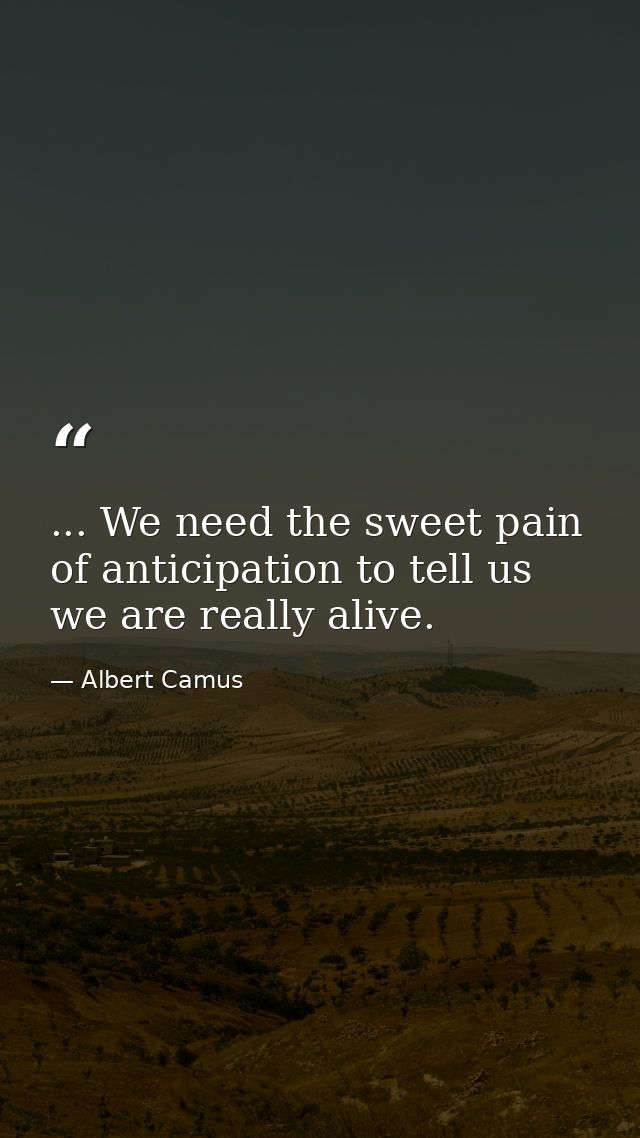 ... We need the sweet pain of anticipation to tell us we are really alive. — Albert Camus