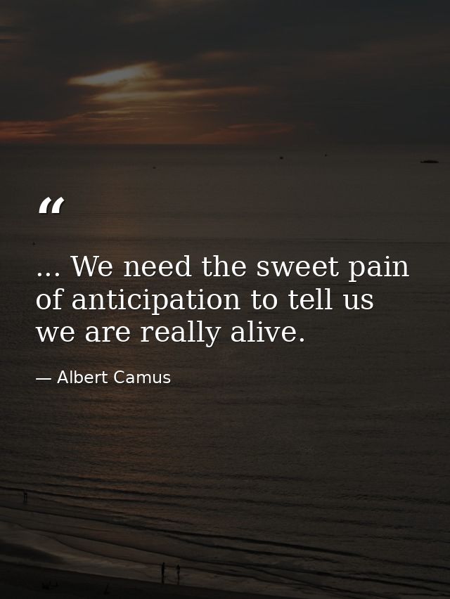 ... We need the sweet pain of anticipation to tell us we are really alive. — Albert Camus
