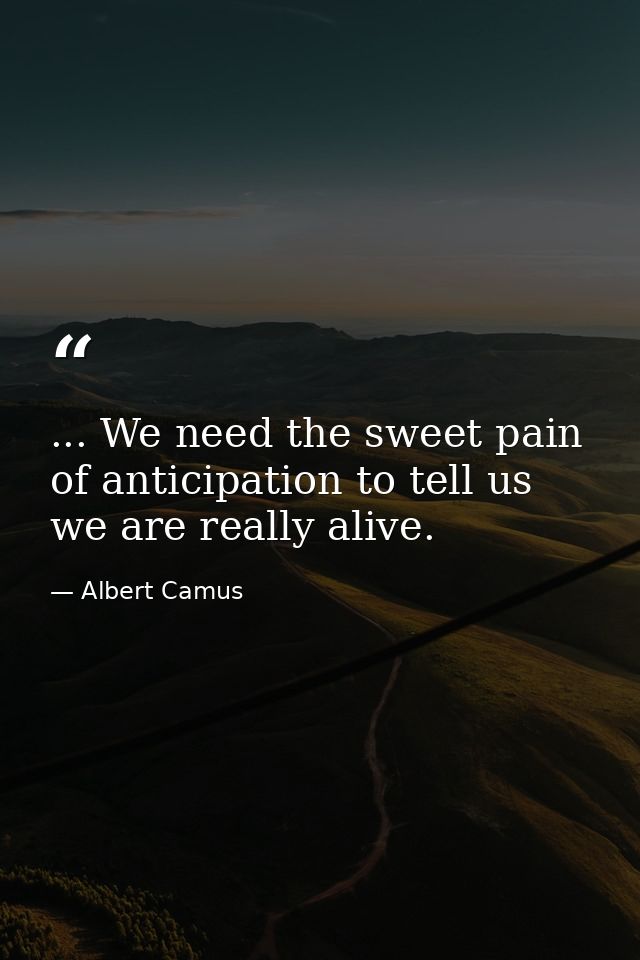... We need the sweet pain of anticipation to tell us we are really alive. — Albert Camus
