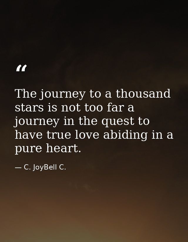 The journey to a thousand stars is not too far a journey in the quest to have true love abiding in a pure heart. — C. JoyBell C.