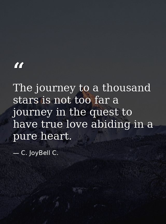 The journey to a thousand stars is not too far a journey in the quest to have true love abiding in a pure heart. — C. JoyBell C.