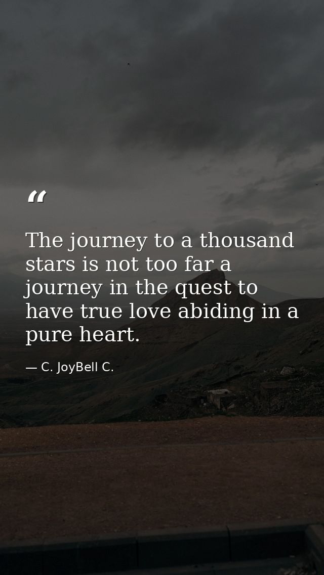 The journey to a thousand stars is not too far a journey in the quest to have true love abiding in a pure heart. — C. JoyBell C.