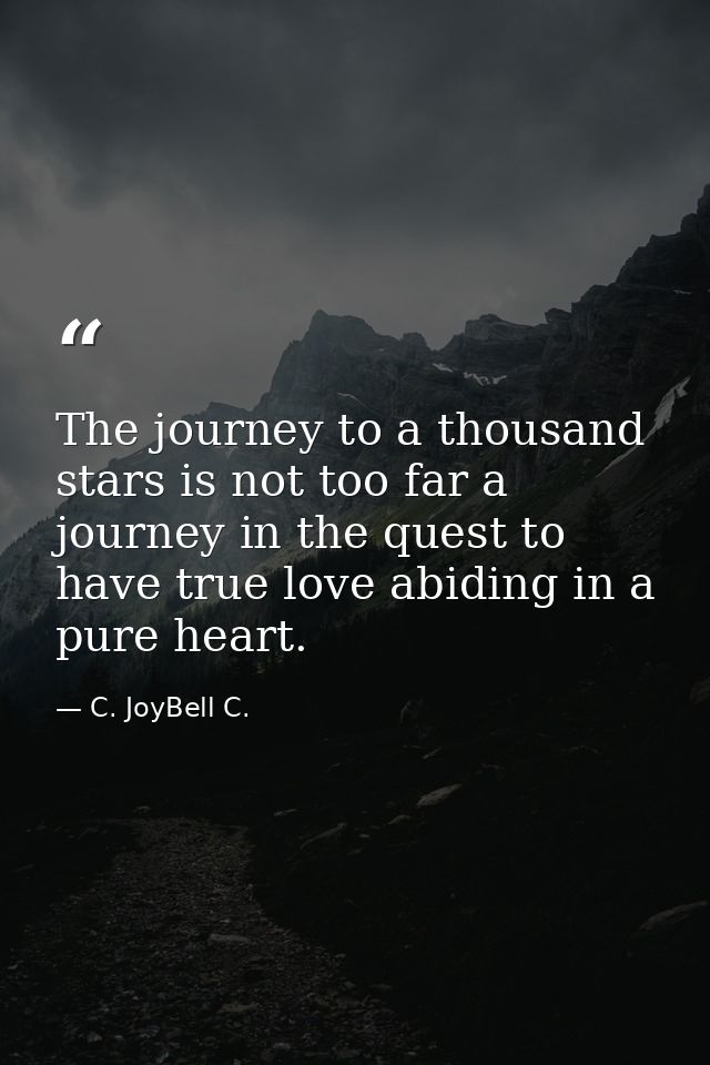 The journey to a thousand stars is not too far a journey in the quest to have true love abiding in a pure heart. — C. JoyBell C.