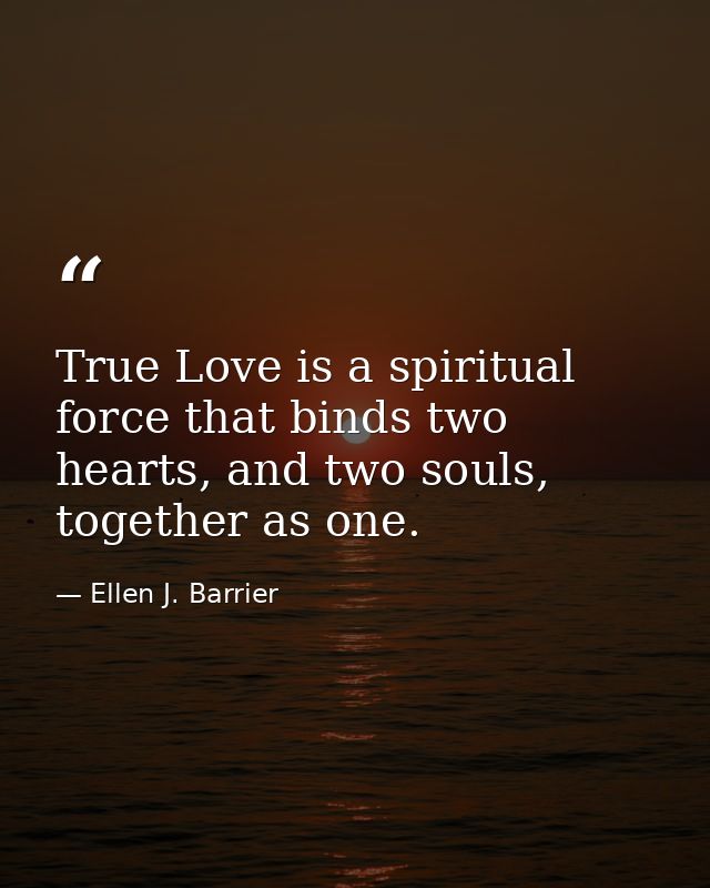 True Love is a spiritual force that binds two hearts, and two souls, together as one. — Ellen J. Barrier