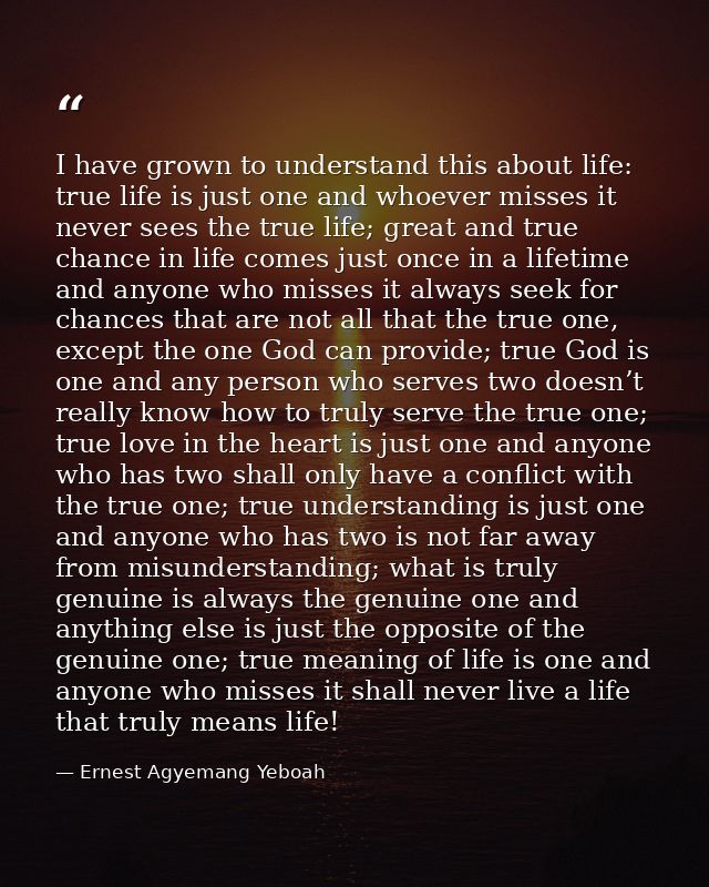 I have grown to understand this about life: true life is just one and whoever misses it never sees the true life; great  — Ernest Agyemang Yeboah