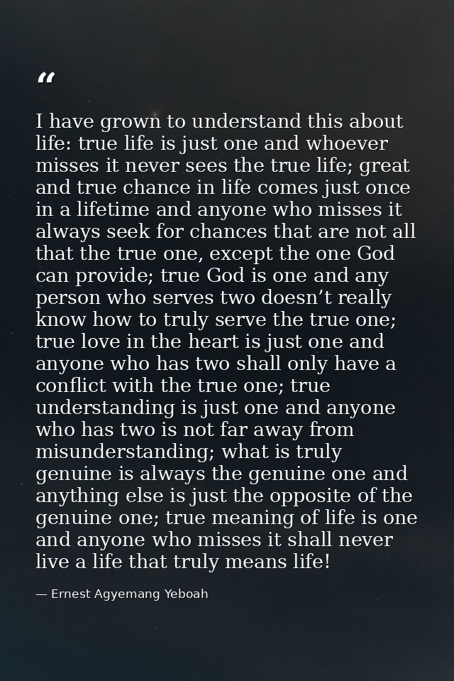 I have grown to understand this about life: true life is just one and whoever misses it never sees the true life; great  — Ernest Agyemang Yeboah