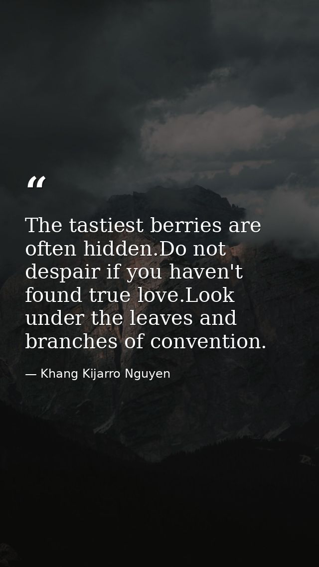 The tastiest berries are often hidden.Do not despair if you haven't found true love.Look under the leaves and branches o — Khang Kijarro Nguyen