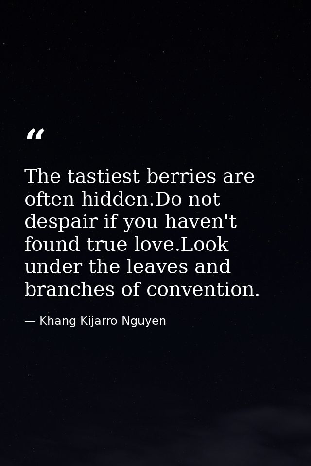The tastiest berries are often hidden.Do not despair if you haven't found true love.Look under the leaves and branches o — Khang Kijarro Nguyen