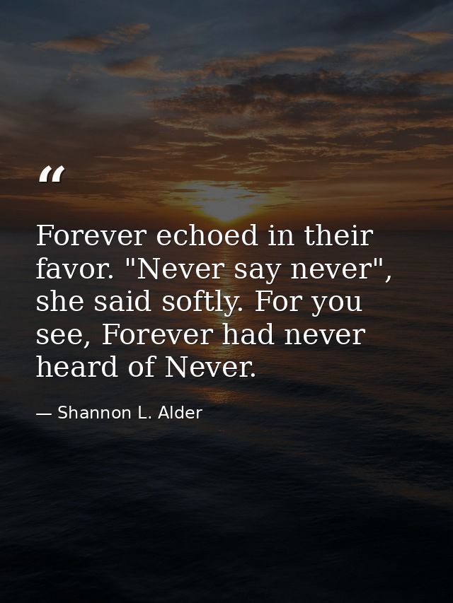 Forever echoed in their favor. "Never say never", she said softly. For you see, Forever had never heard of Never. — Shannon L. Alder