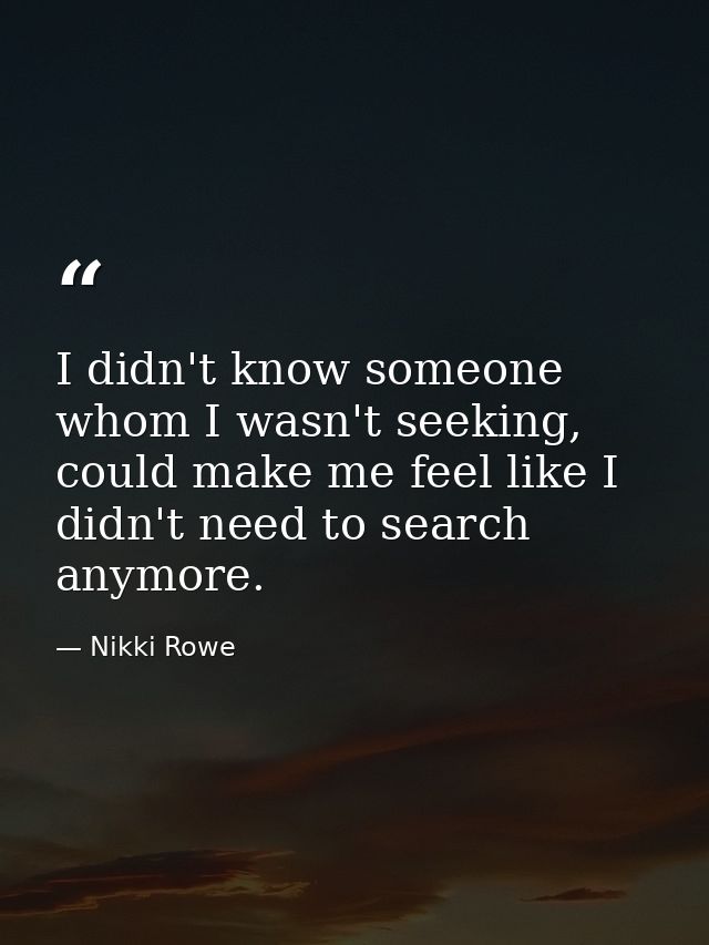 I didn't know someone whom I wasn't seeking, could make me feel like I didn't need to search anymore. — Nikki Rowe
