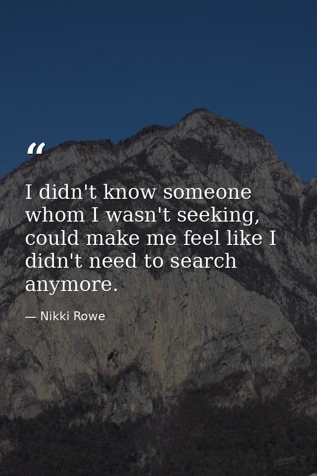 I didn't know someone whom I wasn't seeking, could make me feel like I didn't need to search anymore. — Nikki Rowe