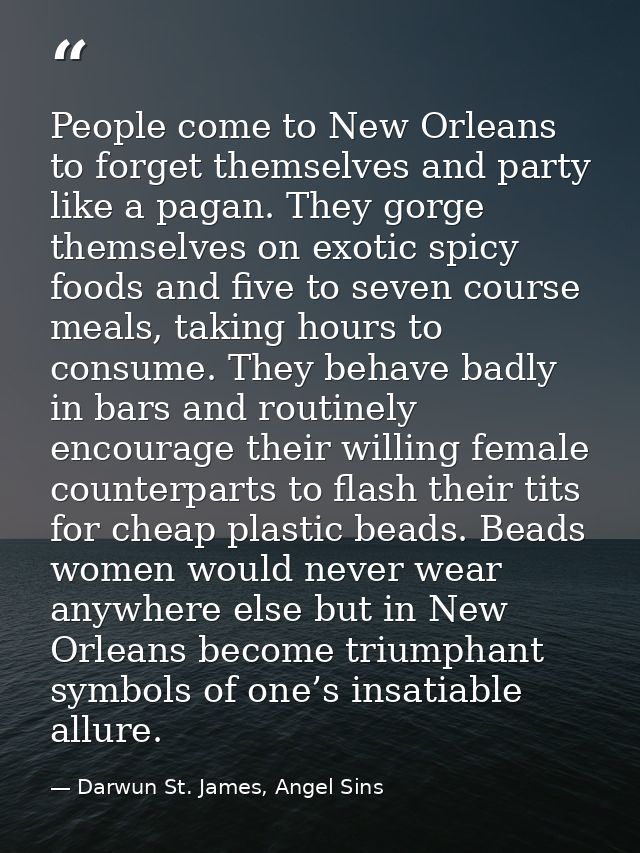 People come to New Orleans to forget themselves and party like a pagan. They gorge themselves on exotic spicy foods and  — Darwun St. James, Angel Sins