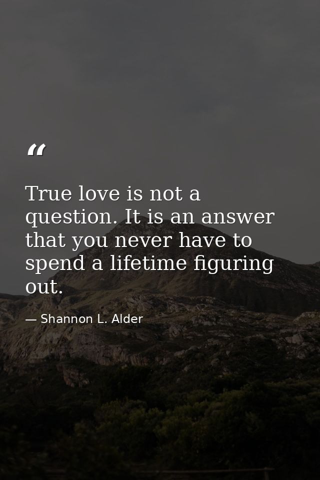 True love is not a question. It is an answer that you never have to spend a lifetime figuring out. — Shannon L. Alder